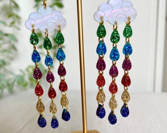 Rainbow drop dangly earrings..