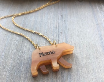 Mama bear, Mothers Day, gift for mum, laser cut, engraved, mama bear necklace.