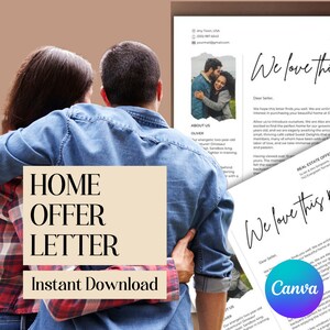 Plantilla de carta de oferta de vivienda, carta de muestra editable incluida, carta al vendedor, carta del comprador de vivienda, amamos su casa, plantilla Canva