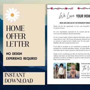 Plantilla de carta de oferta de vivienda, plantilla de Canva, carta de oferta para comprador de vivienda, carta de amor de vivienda, amamos su casa, carta al vendedor