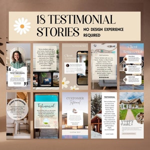 14 Testimonial Stories, Kundenempfehlungen, Makler, Social Media für Makler, Instagram Story, Facebook, Canva Template, Marketing