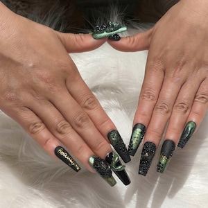 Halloween Medusa Press On Nails, 3D Snake Reptilia, Long Coffin