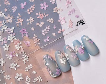 Elegant white embroidered floral nail stickers — self-adhesive nail decorations for embroidery lovers