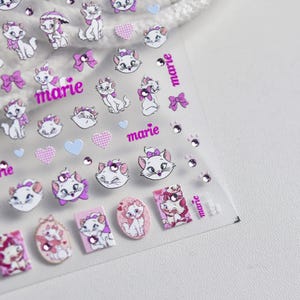 3D Stylish and Cute Pink&White Cat Nail Stickers: star/apple/starburst; cool style; for computer/phone/planner.