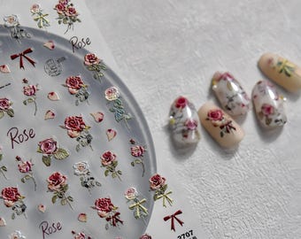 Red Rose Nail Stickers, Rose Nail Decals, Floral Nail Stickers, Flower Nail Decals, Spring Nail Art, DIY Nails