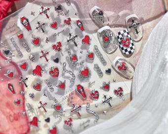 3D Red Gothic coffin and cross unique design nail stickers,Dark Gothic Cross Nail Stickers