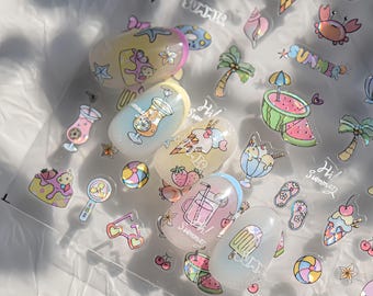 Dopamine Summer Nail Stickers: Rainbow Beach Scoop & 3D Fun