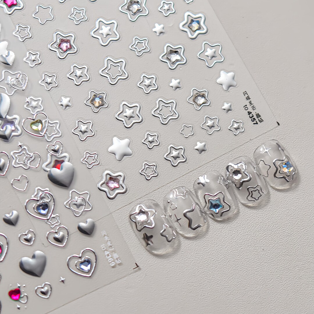 Sticker On Silver Wrapper Silver Star Nail Stickers, Silver Heart Nail Stickers, Nail Sticker ...