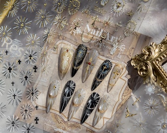 3D Golden Crucifix's Holy Light Nail Stickers – Decals for Mobile, Laptop, Unique Design