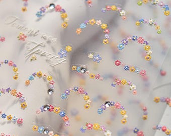 Mini floral wreath accented with clear rhinestones,spring plant sticker sheet suatelier. Tiny stickers/nail decorations / diary decor