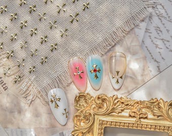3D Mini Gold Cross Nail Stickers– Decals for Mobile, Laptop, Glas，Unique Design