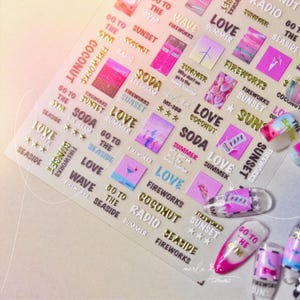 Summer Seaside Sunset Nail Decals,Poster Style Nail Stickers