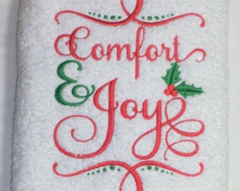 Christmas Embroidered Hand Towel "Comfort & Joy"