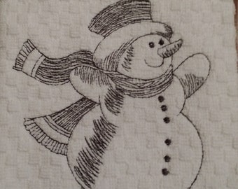 Ice Skating SnowmanEmbroidered Kitchen Towel