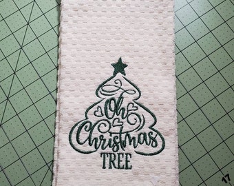 Oh Christmas Tree Embroidered Kitchen Towel Holiday Decor
