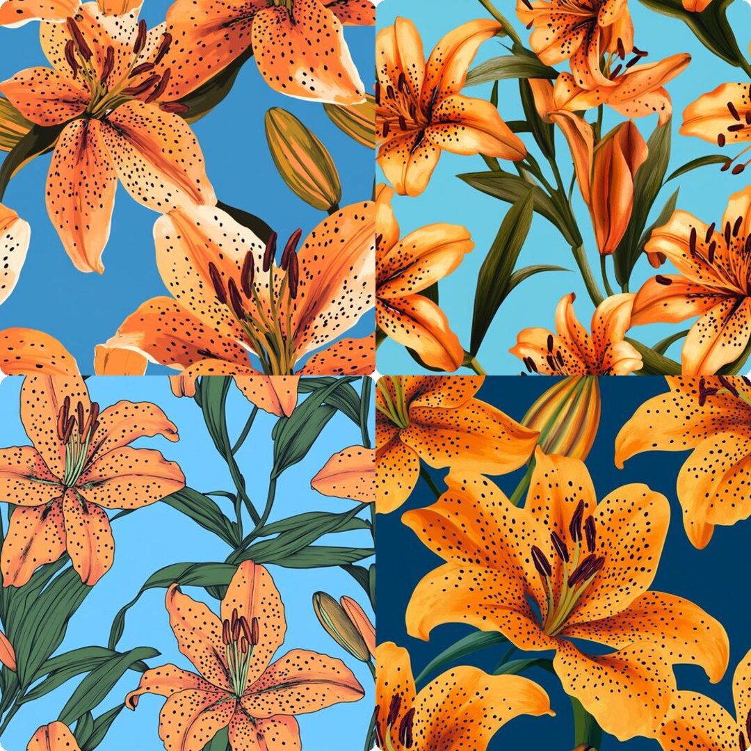 3D Floral Seamless Pattern Pack - 4 PNG Digital Paper - Seamless ...
