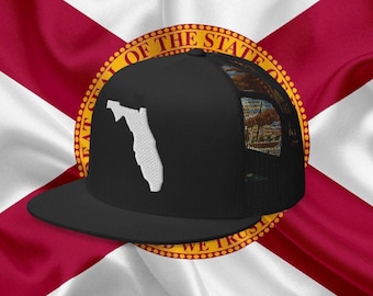 Florida hat mesh back FL state cap flatbill trucker style sun protection cooling style