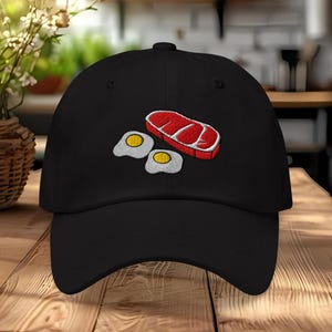 Steak and eggs embroidered hat breakfast themed classic cap food lover lid