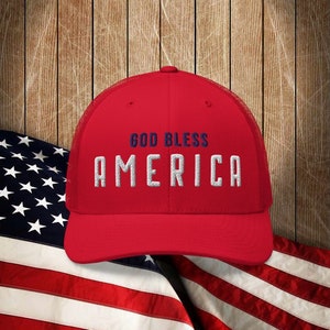 God bless America snapback hat patriotic mesh trucker cap curved outdoor shade style lid nationalistic gift