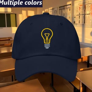 Light bulb hat embroidered monogram bright idea thinking cap stylish smart lid