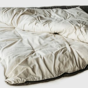 Eco Wool Sleeping Bag in GOTS Certified Organic Cotton Shell - Handmade in USA - 32 Degree Durable For Camping