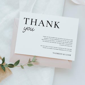 Modelo de cartão de agradecimento de casamento faça você mesmo, design de cartão de agradecimento de casamento personalizável