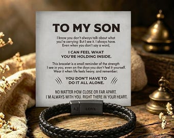 to my son custom engraved braided leather bracelet