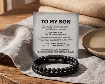 To My Son Bracelet Lava Stone Punk Mens Leather Band Custom Engraved Gift for Him Vintage Titanium Steel Wristband 19 21 23CM