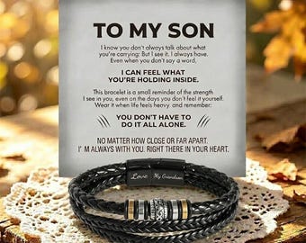 to my son triple strand braided leather personalized engraved bracelet