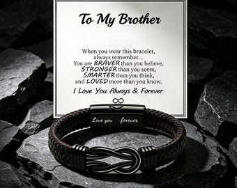 To My Brother Bracelet Personalized Infinity Leather Band Custom Engraved Gift for Him Magnetic Clasp Mens Wristband Sibling Birthday