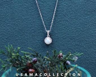 S925 Sterling Silver Simple Opal Necklace, Dainty Opal Necklace, Fire Opal Pendant Necklace