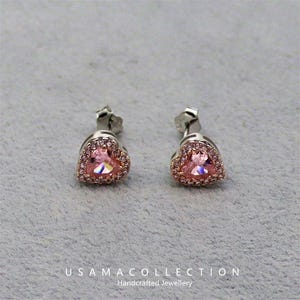 S925 Sterling Silver Peach Heart Yellow Diamond Earrings with Paved Heart Zirconia and Pink Diamonds for Women Pandora Style