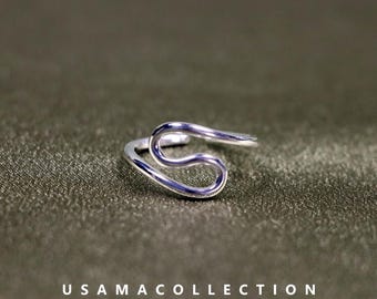 S925 Sterling Silver Beach Jewelry Wave Ring, Wave Ring Womens, Surfers Oceans Nautical Ring, Waves Ring, Simple Plain Silver Wave Ring