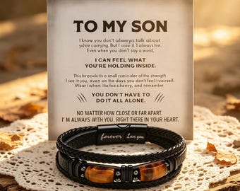 To My Son personalized tiger eye stone leather bracelet gift for son