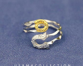 Broschring i 925 sterlingsilver med Tangcao-mönster, ring i kontrastfärgad guld och silver