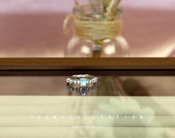 S925 Sterling Silver Moonlight Stone Ring Opening Ring