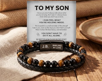 To My Son Bracelet Yellow Tiger Eye Punk Mens Leather Band Custom Engraved Gift for Him Vintage Titanium Steel Wristband 19 21 23CM
