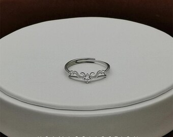 S925 Sterling Silver Angel Wings Couple Ring for Women, Adjustable Open Ring Pandora Style