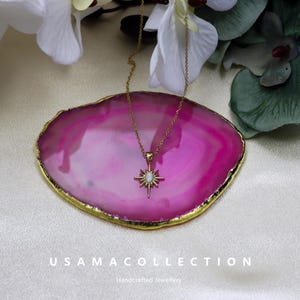 Fire Opal Starburst Necklace in Sterling Silver, White and Blue Opal Star Pendant Necklace, Crystal Star Necklace, Birthstone
