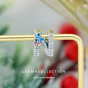 Joyería DIY con cuentas de letras de plata S925 con la letra N y mariposa que brilla en la oscuridad estilo Pandora