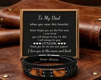 To My Dad custom engraved tiger's eye leather bracelet magnetic clasp wristband with gift card