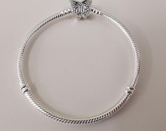 Nueva pulsera Pandora 925 de cadena de serpiente con cierre de mariposa