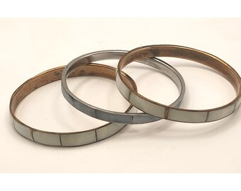 original vintage brass and mother of pearl shell, bangle ladies, old costume jewellery, bracelet, gift for women, 1980s