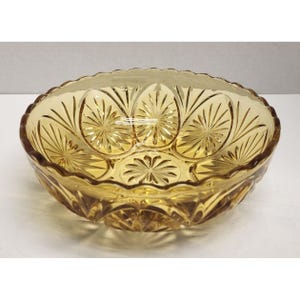 Vintage Anchor Hocking Bowl Midcentury Amber Star Cameo Pattern Gold Serving Dish