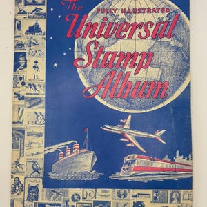 Vintage Universal Stamp Album | Grossman Stamp Co. | 1950s Illustrated Album | World Stamp Collector Book | Philately Gift