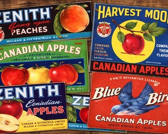 Vintage Canadian Fruit Crate Labels | Okanagan BC | 1940s–1950s