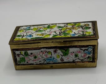 Caja de sellos cloisonné de latón chino antiguo, principios del siglo XX, con la inscripción «CHINA»