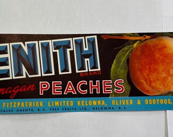 Vintage “Zenith” Okanagan Peaches Crate Label – Long Format BC Fruit Label McLean Fitzpatrick