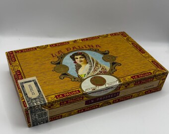 Vintage La Palina Cigar Box “Lilies” | 1940s Canadian Tobacco Box | Lady Portrait Lithograph | Paper Ephemera Storage Decor