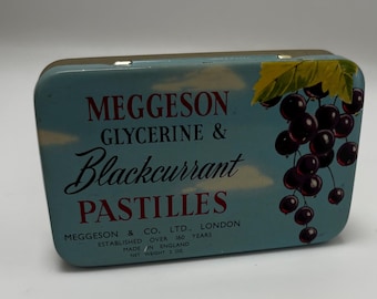 Vintage Meggeson Blackcurrant Pastilles Tin | Glycerine Candy Storage Box Made England